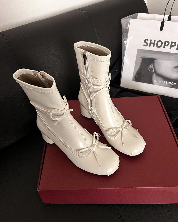 Karin Luna In Stock Spot Goods Hot-Selling Sweet Standard Bow Round-Toe Slim Short Boots