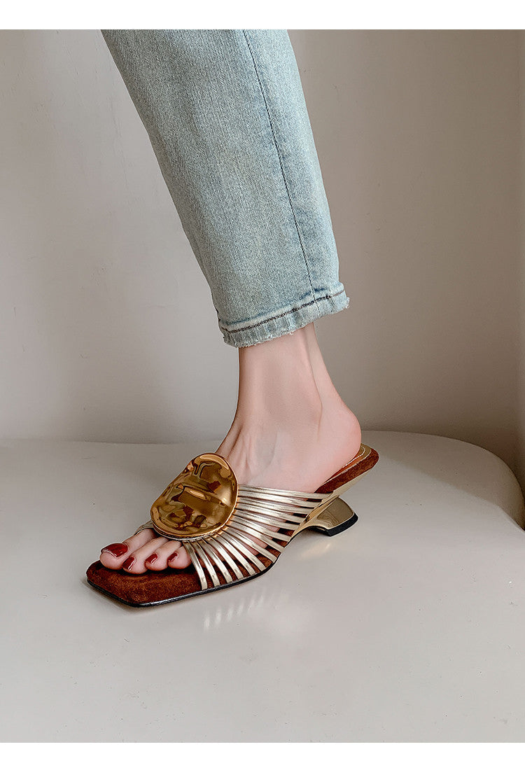 Karin Luna Bestseller Popular New Image  Comes with data plan included Resort Style Irregular Heel Thin Strap Slippers