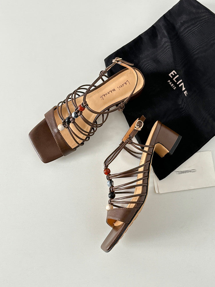 Karin Luna Bohemian Vacation Style~Square Toe Open Toe Sandals