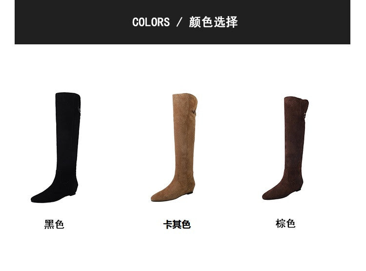 Karin Luna In Stock Spot Goods Vintage Cowhide Leather Two-Way Wear Pointed Toe Height-Increasing Long Boots
