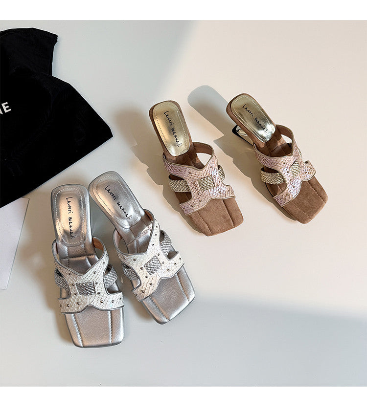 Karin Luna Fish Skin Series~ Hot-selling Square-Toe Slippers with Built-in Traffic