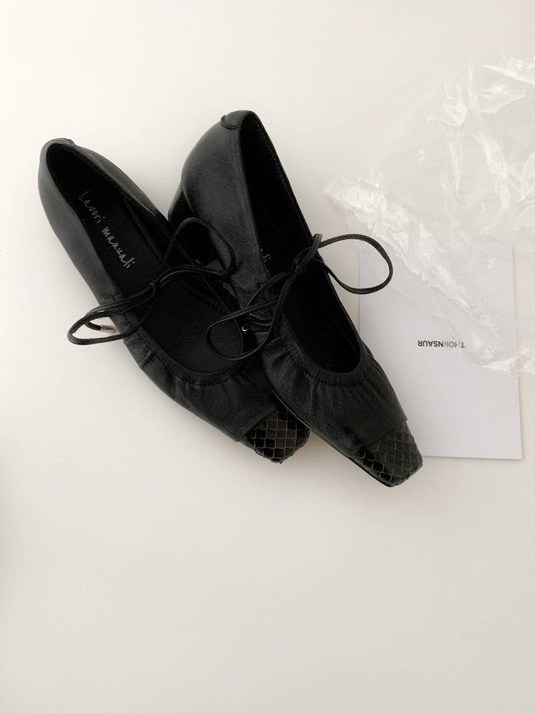 Karin Luna In Stock Spot Goods  Retro Sweet Bowknot Granny Wrinkled Single Shoes