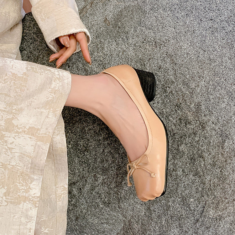 Karin Luna In Stock In Stock ~Full leather inside and out Pig Nose Bow Retro Thick Heel Mary Jane Shoes