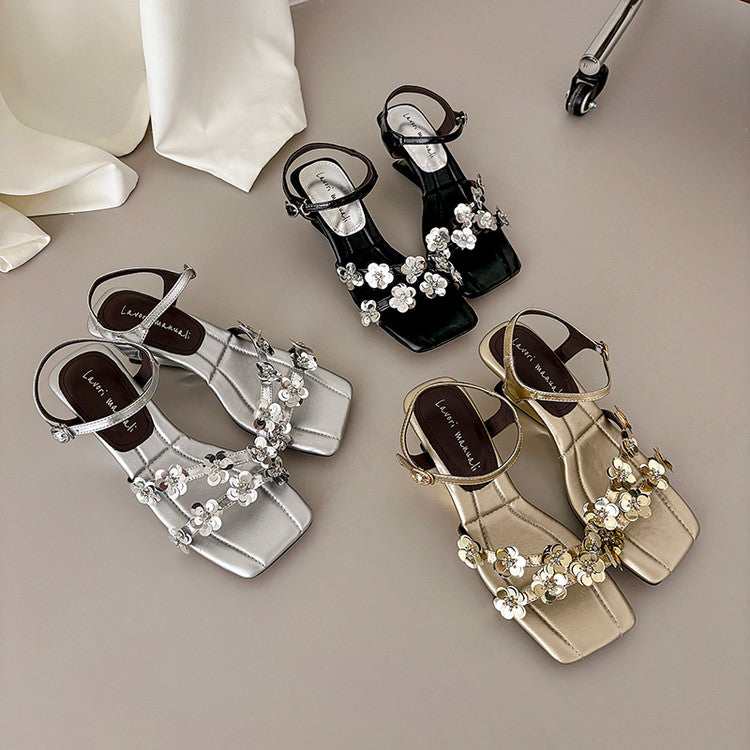 Karin Luna In Stock Spot Goods All the Best Square-Toed Sequin Flower Sandals