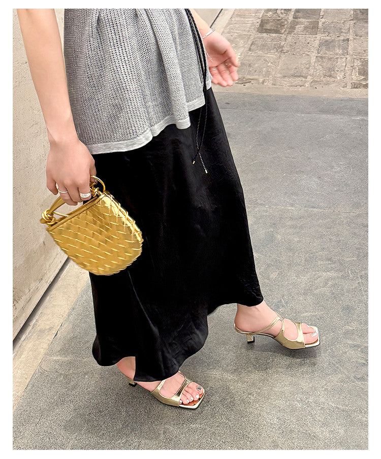 Karin Luna French Retro Square Toe Wrap Strap Open-Toe Slippers