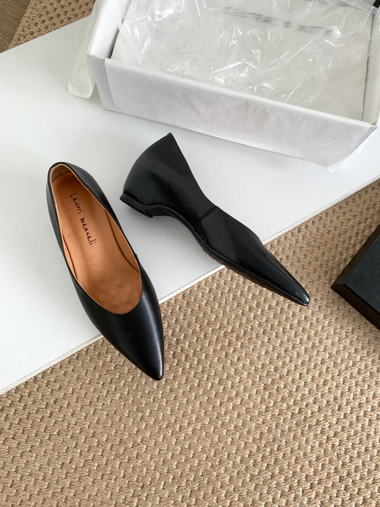 Karin Luna Full Layer Inside and Out~Basic Versatile Retro French Pointed Toe Irregular Heel Single Shoes