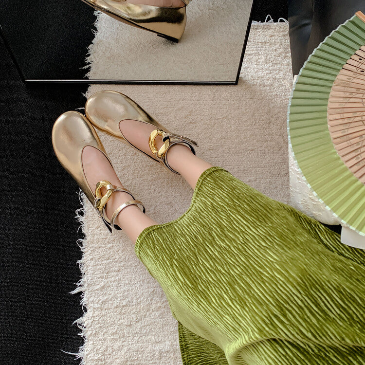 Karin Luna In Stock Large Stock Main Promotion  Two-Way Wear Height-Increasing Retro Gold Buckle Mary Jane Shoes