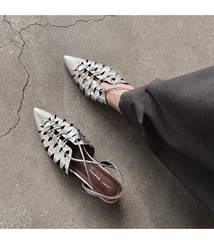 Karin Luna Braided Style ~Cross-woven Pointed Toe Closed-toe Sandals