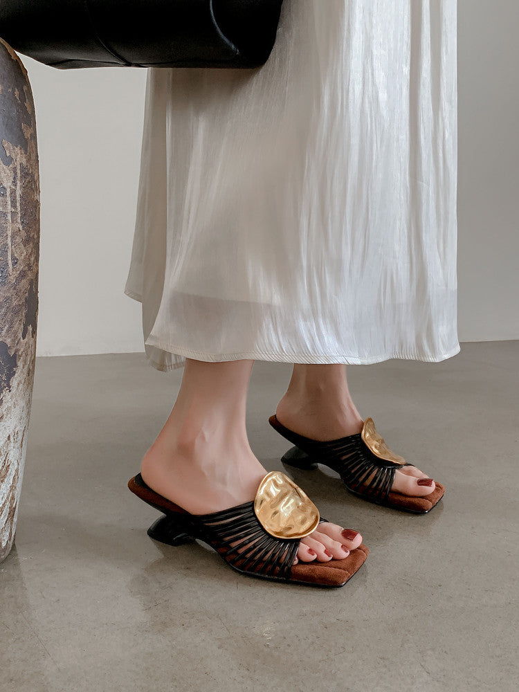 Karin Luna Bestseller Popular New Image  Comes with data plan included Resort Style Irregular Heel Thin Strap Slippers