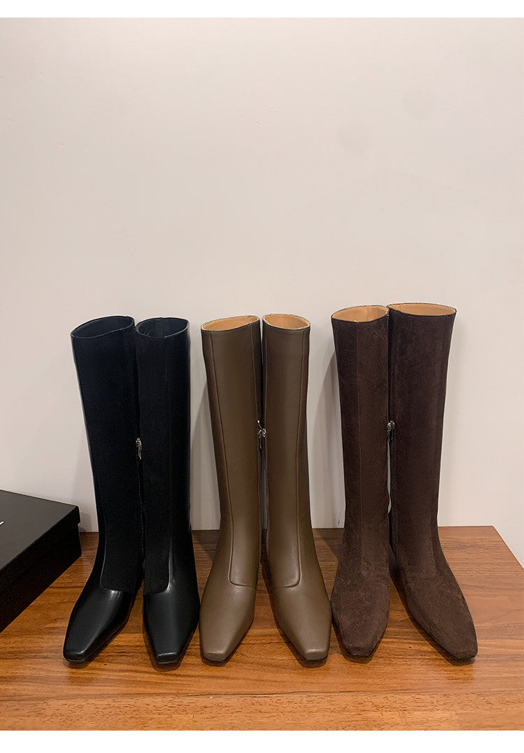 Karin Luna In Stock Spot Goods   Small Square Toe Thin Heel Elegant Slimming Long Boots