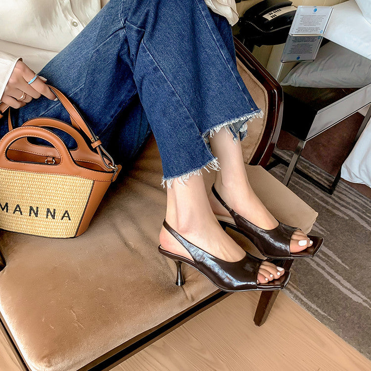 Karin Luna Classic Style Square Toe Open Toe French Retro Sandals