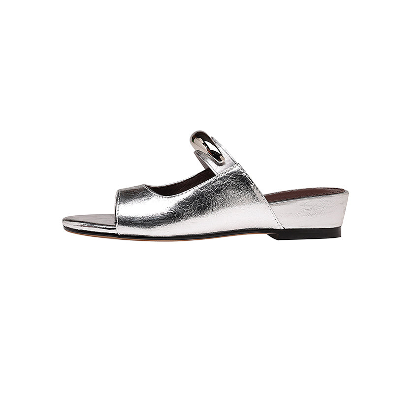 Karin Luna In Stock Spot Goods  Metal Buckle Round Toe Strap Slippers