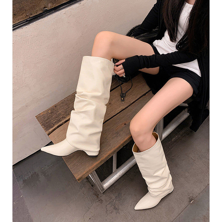 Karin Luna Elegant Style Pointed Toe Hidden Wedge Long Boots