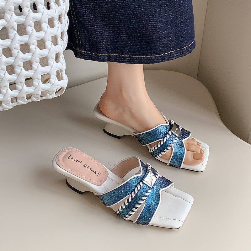 Karin Luna Fish Skin Series~ Hot-selling Square-Toe Slippers with Built-in Traffic