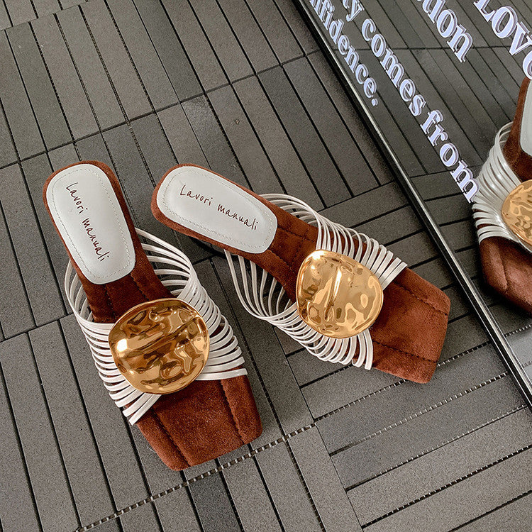 Karin Luna Bestseller Popular New Image  Comes with data plan included Resort Style Irregular Heel Thin Strap Slippers