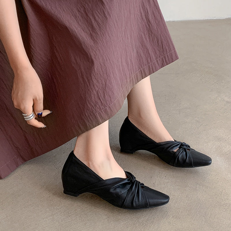 Karin Luna Cross Design Square Toe Hidden Wedge Shoes