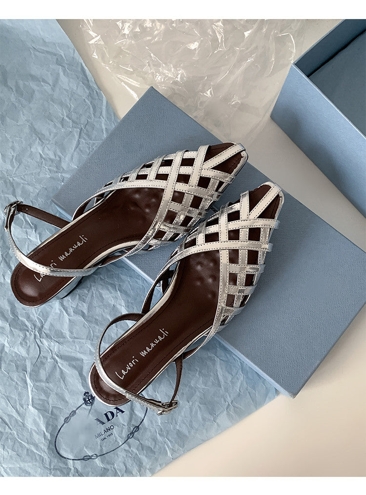 Karin Luna Braided Style ~Cross-woven Pointed Toe Closed-toe Sandals