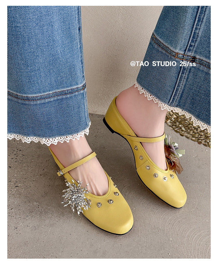 Karin Luna In Stock Spot Goods  Full-grain leather inside and out  Ultra Exquisite Round Toe Hidden Heel Closed-Toe Slippers
