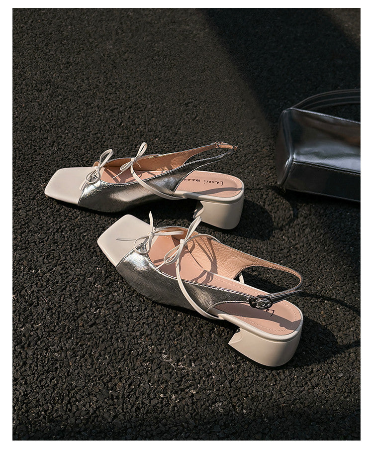 Karin Luna In Stock Spot Goods Square Toe Double Bow Thick Heel Sandals