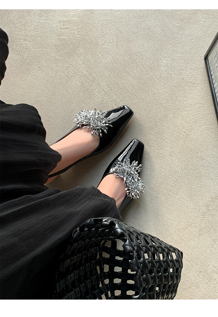 Karin Luna Brilliant Fireworks~Elegant Square-Toed Closed-Toe Chunky Heel Sandals