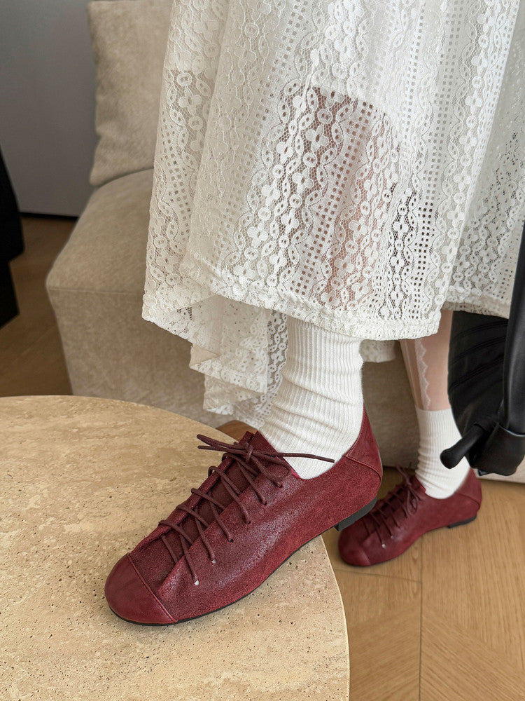 Karin Luna In Stock In Stock   Xiaohongshu Hot-Selling Lace-Up Round-Toe Deep Mouth Single Shoes