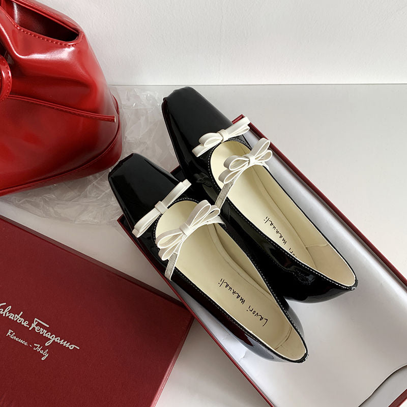 Karin Luna In Stock Spot Goods  Hot-Selling Element Bowknot Square-Toe Color-Block Height-Increasing Flats