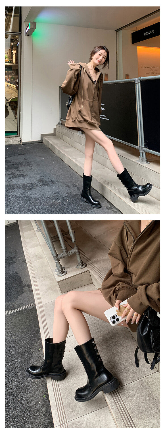 Karin Luna Classic Basic Style   Convertible Foldable Hidden Buckle Snow Fur Shoes Full cowhide Basic Flat Short Boots