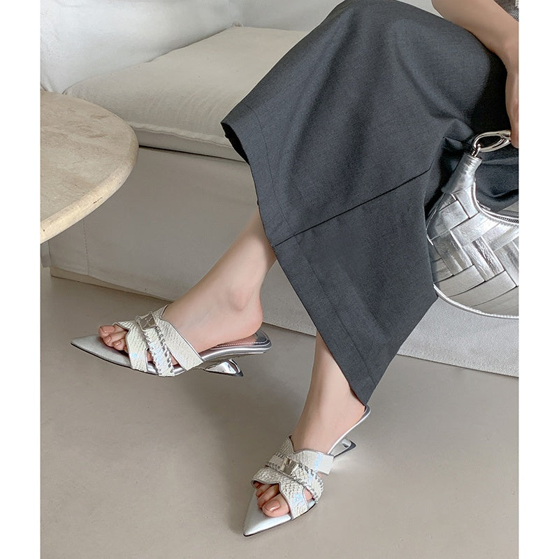 Karin Luna Fish Skin Series~Minimalist Pointed Toe Hot-Selling Unique Heel Slippers