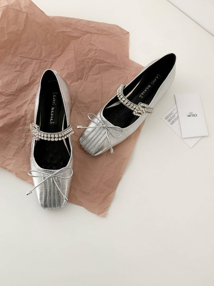 Karin Luna In Stock Spot Goods  Vintage Sweet Rhinestone One-Strap Granny Flats