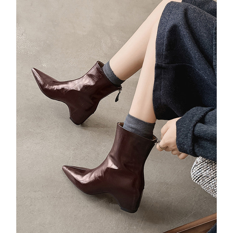 Karin Luna Versatile Elegant Style Pointed Toe Hidden Wedge Short Boots