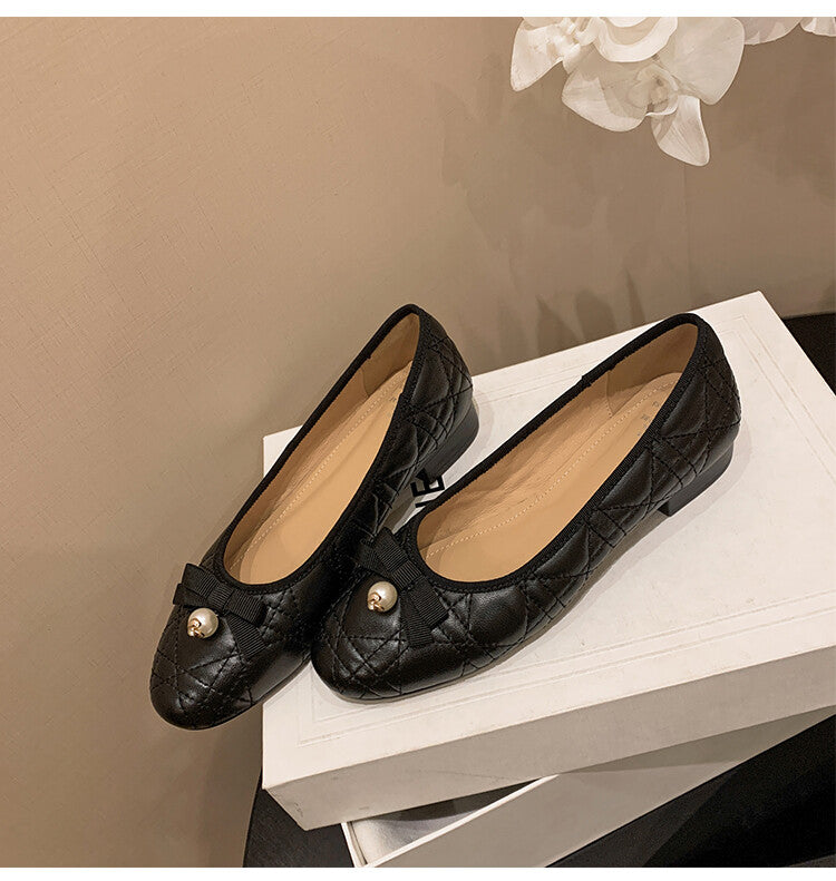 Karin Luna In Stock Spot Goods  Dior's popular retro flat rhombus-pattern granny shoes First Layer Sheepskin Full leather inside and out