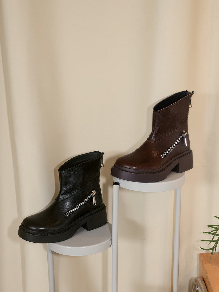 Karin Luna Niche Diagonal Zipper Basic Thick Sole Short Boots