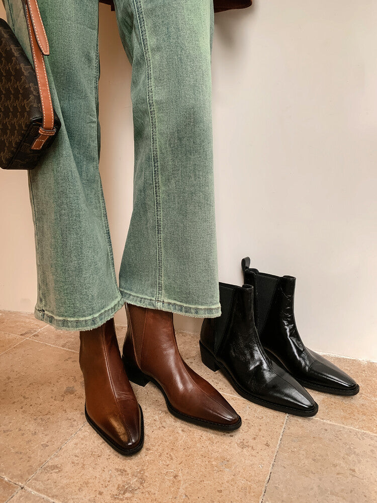 Karin Luna In Stock In stock   Classic first-layer cowhide Chelsea elastic ankle boots