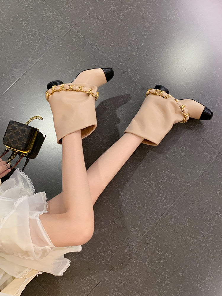 Karin Luna Classic Style Xiangjia Style Chunky Heel Chain Ankle Boots
