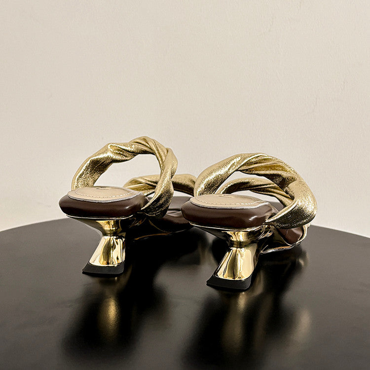 Karin Luna In Stock  Spot Goods   Square Toe One-Strap Irregular Heel Slippers