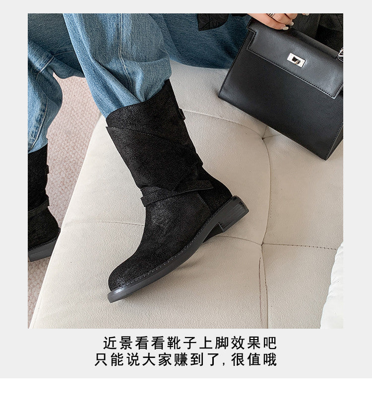 Karin Luna In Stock Spot Goods  Super textured Lazy Style Thick-Soled Ankle Boots