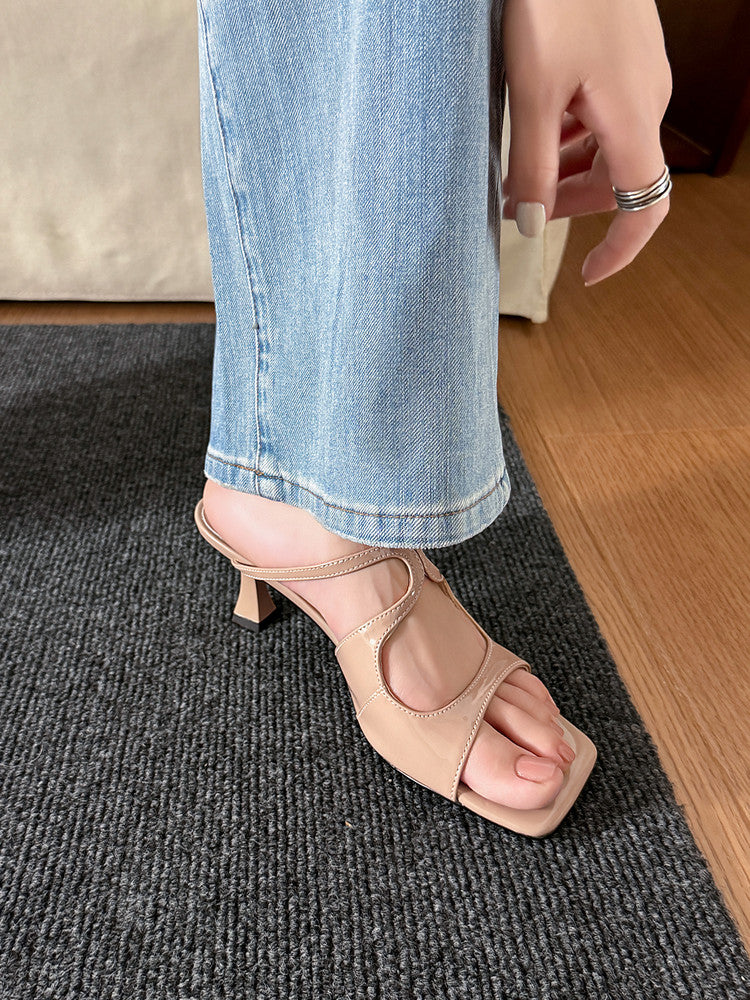 Karin Luna French Retro Square Toe Wrap Strap Open-Toe Slippers