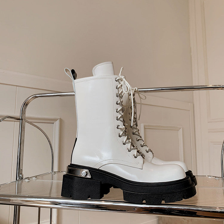 Karin Luna In Stock Spot Goods Lace-up casual metal decorative thick-soled Martin boots