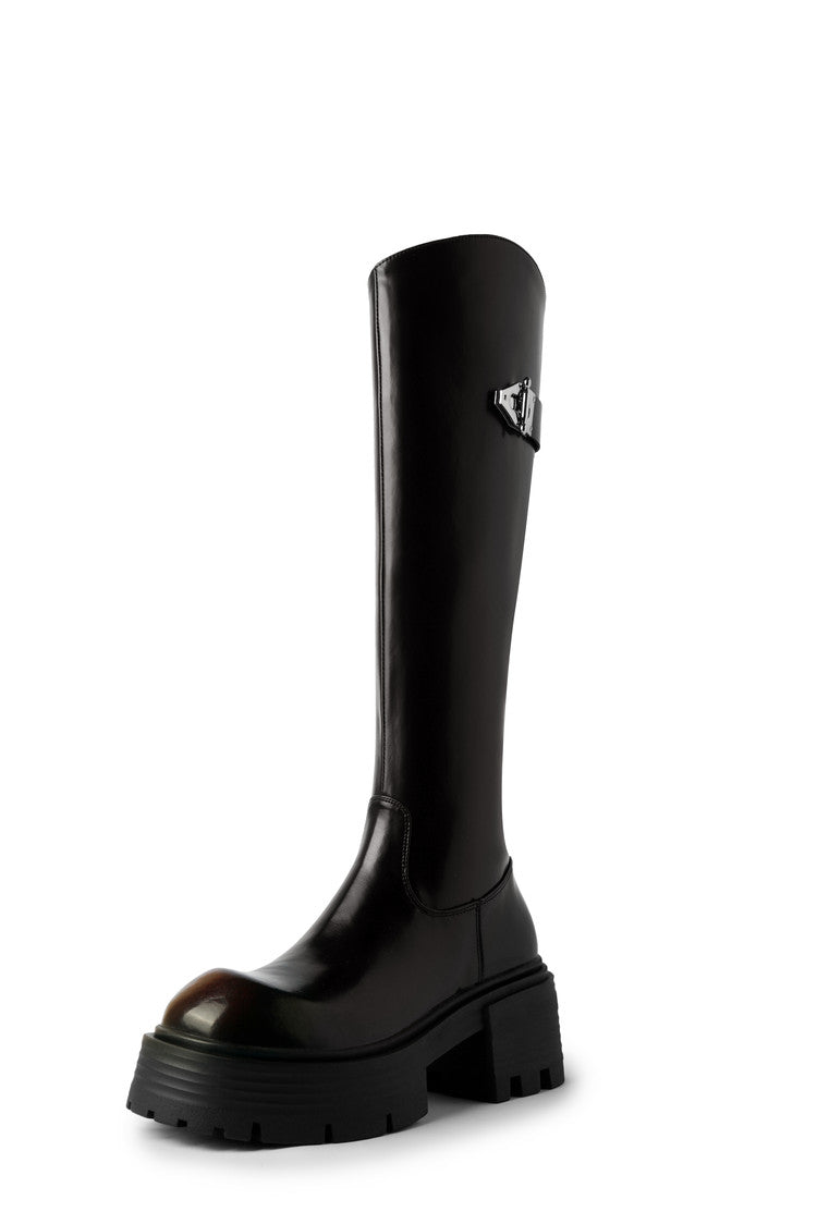 Karin Luna In Stock In Stock  Round Toe Thick Sole Belt Buckle Side Zipper Knight Boots