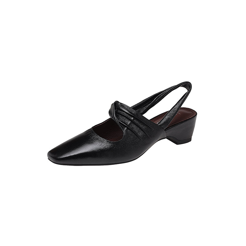 Karin Luna In Stock  Spot Goods Small Square Toe Wrinkled Chunky Heel Closed-Toe Sandals