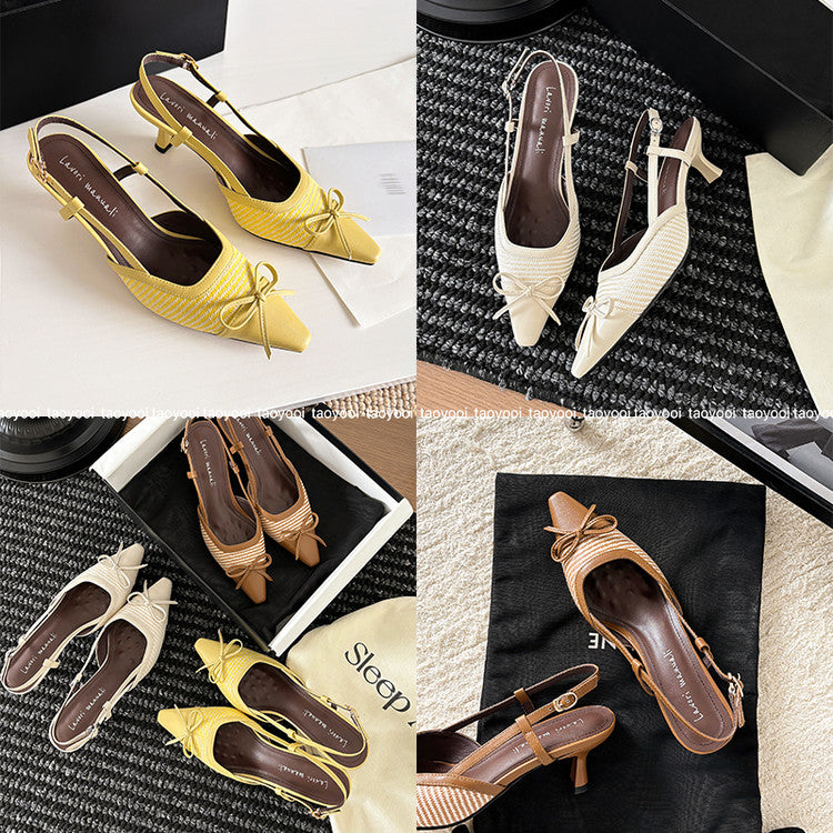 Karin Luna In Stock Spot Goods Braided Style Elegant Thin Heel Pointed Toe Closed-Toe Sandals