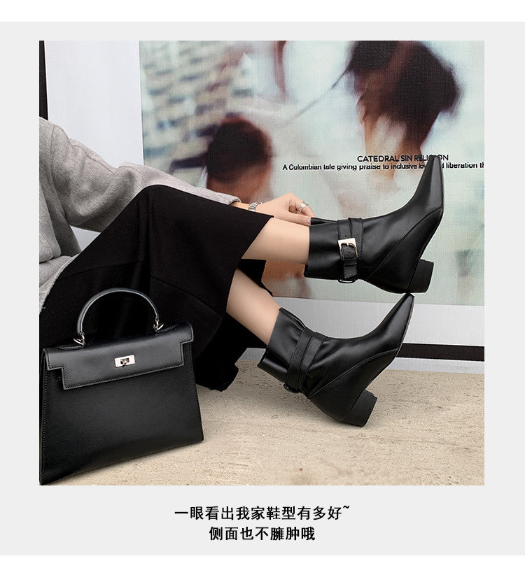 Karin Luna In Stock In Stock Hot-Selling Basic Old Money Style Retro Belt Buckle Short Boots