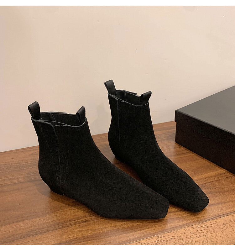 Karin Luna Classic Style Internal Height Increase Cowhide Leather Small Square Toe Short Fashion Boots