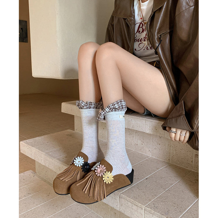 Karin Luna   Tassel Three-Dimensional Flower Thick-Soled Closed-Toe Slippers