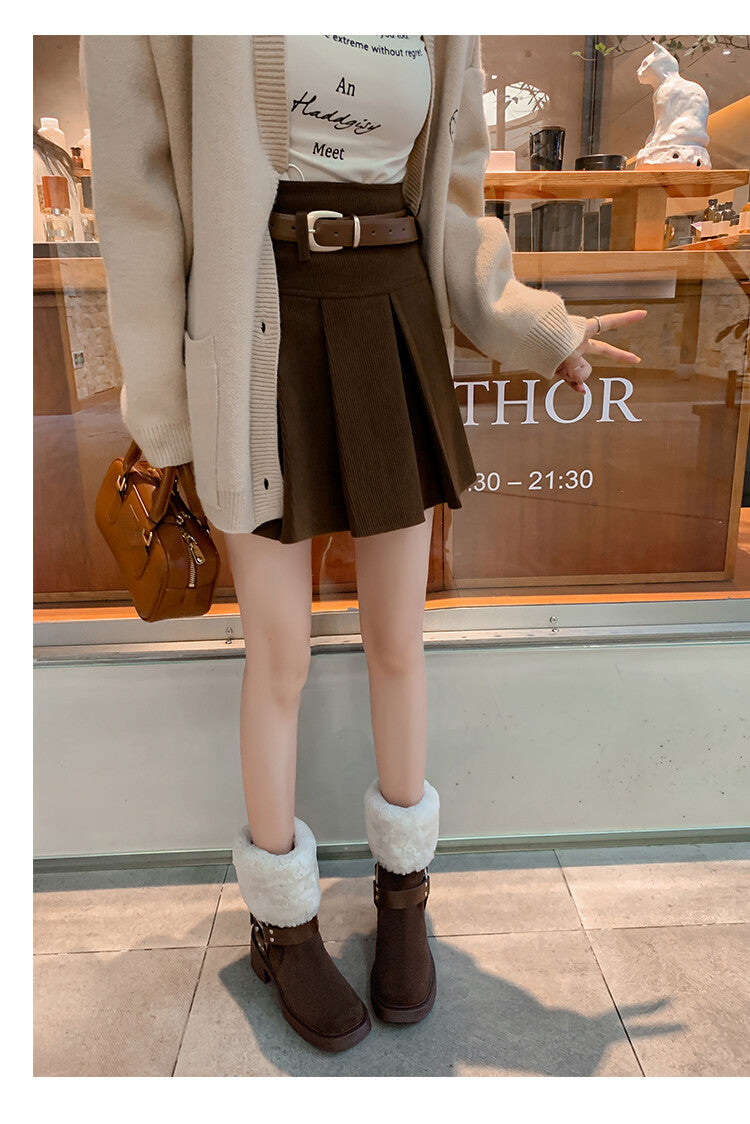 Karin Luna Genuine Lamb Wool and Cowhide Leather Hot-selling Metal Buckle Round Toe Chunky Heel Main Push Main Push