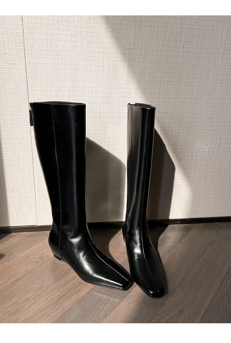 Karin Luna Minimalist Style Square-Toe Hidden Heel Long Boots