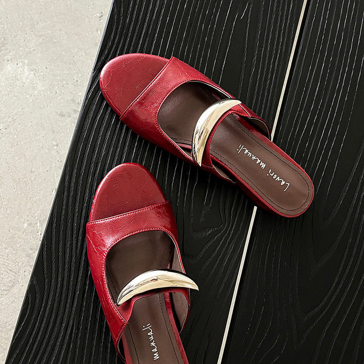 Karin Luna In Stock Spot Goods  Metal Buckle Round Toe Strap Slippers