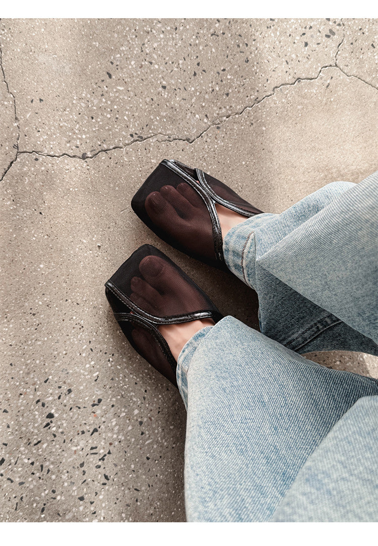 Karin Luna In Stock In Stock  Internet Celebrity Style Square Toe Mesh Chunky Heel Sandals