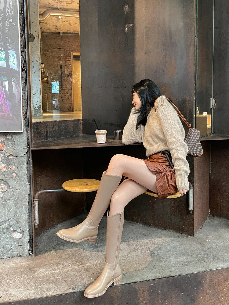 Karin Luna In Stock  Cowhide Niche Versatile Style Knight Boots