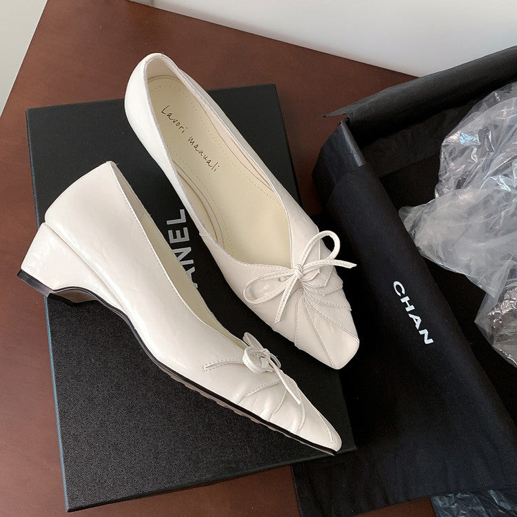Karin Luna French Style Wrinkled Square Toe Height-Increasing Flats